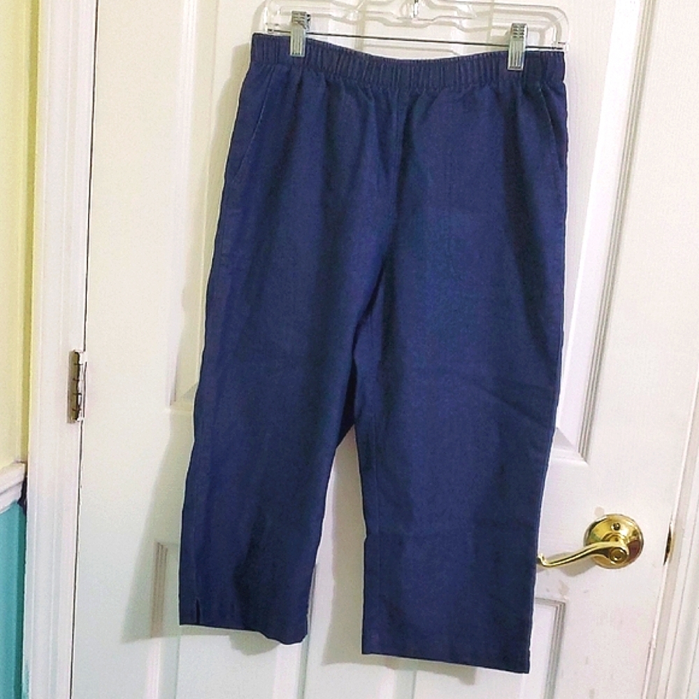 Dark Chambray Nautical Grañy Casual Cropped Straight Leg Pull-On Capri Pants S